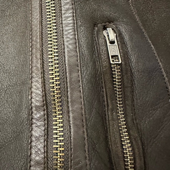 All Saint Sheering Shield Leather sheepskin suede women Jacket size 8 - Picture 8 of 15